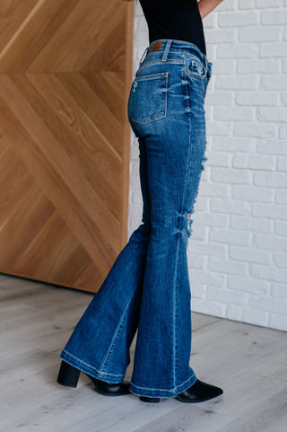 Judy Blue Gabriella Mid Rise Distressed Button Fly Flare-Jeans-Ave Shops-Motis & Co Boutique, Women's Fashion Boutique in Carthage, Missouri
