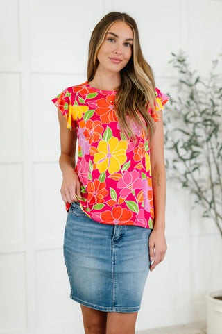 Garden Giggles Flutter Sleeve Top-Blouses-Ave Shops-Motis & Co Boutique, Women's Fashion Boutique in Carthage, Missouri