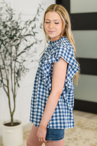 Garden at Goldenhour Flutter Sleeve Blouse in Blue-Blouses-Ave Shops-Motis & Co Boutique, Women's Fashion Boutique in Carthage, Missouri