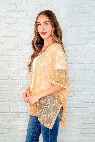 Good Days Ahead Lace Kimono In Peach-Layers-Ave Shops-Motis & Co Boutique, Women's Fashion Boutique in Carthage, Missouri