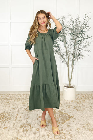 Hazel Dress in Dusty Pine-Womens-Ave Shops-Motis & Co Boutique, Women's Fashion Boutique in Carthage, Missouri
