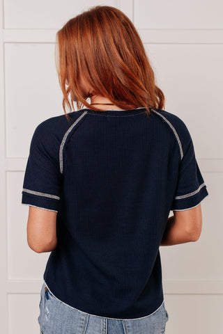 Heartbreaker Waffle Knit Tee in Blue-Short Sleeves-Ave Shops-Motis & Co Boutique, Women's Fashion Boutique in Carthage, Missouri