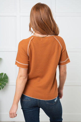 Heartbreaker Waffle Knit Tee in Chestnut-Short Sleeves-Ave Shops-Motis & Co Boutique, Women's Fashion Boutique in Carthage, Missouri