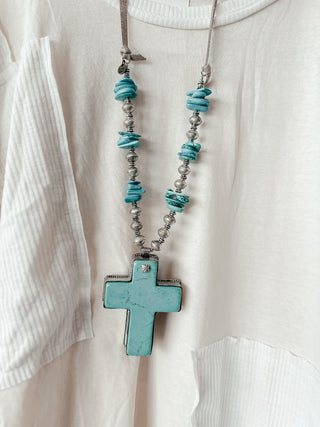 Chunky Turquoise Rare Bird Cross Necklace-Necklaces-A Rare Bird-Motis & Co Boutique, Women's Fashion Boutique in Carthage, Missouri