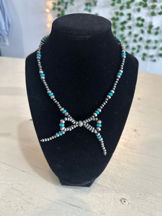 Denton Cowboy Pearl Turquoise Bow Necklace-Necklaces-Motis & CO-Motis & Co Boutique, Women's Fashion Boutique in Carthage, Missouri