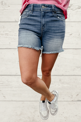 Dave Mid Rise Fray Hem Denim Shorts-Shorts-Zenana-Motis & Co Boutique, Women's Fashion Boutique in Carthage, Missouri