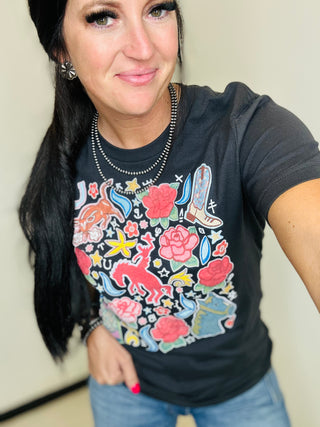Western Rose Ranch Graphic Tee XOXO Art Co Black-Graphic Tees-XOXO ART & Co-Motis & Co Boutique, Women's Fashion Boutique in Carthage, Missouri
