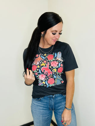 Western Rose Ranch Graphic Tee XOXO Art Co Black-Graphic Tees-XOXO ART & Co-Motis & Co Boutique, Women's Fashion Boutique in Carthage, Missouri
