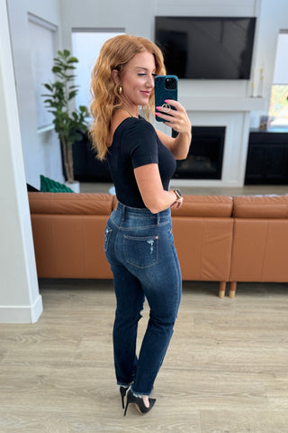 Judy Blue Montana High Rise Rigid Magic Distressed Straight Jeans-jeans-Ave-Motis & Co Boutique, Women's Fashion Boutique in Carthage, Missouri