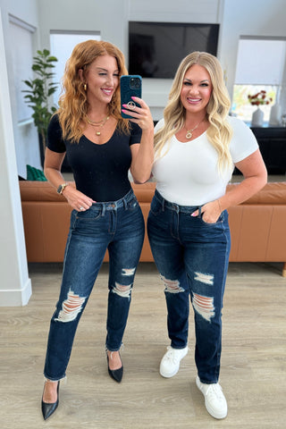 Judy Blue Montana High Rise Rigid Magic Distressed Straight Jeans-jeans-Ave-Motis & Co Boutique, Women's Fashion Boutique in Carthage, Missouri