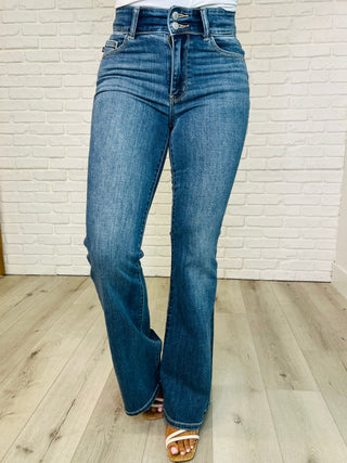 Judy Blue Ariana High Rise Double Button Waistband Flare Jeans-Womens-Ave Shops-Motis & Co Boutique, Women's Fashion Boutique in Carthage, Missouri