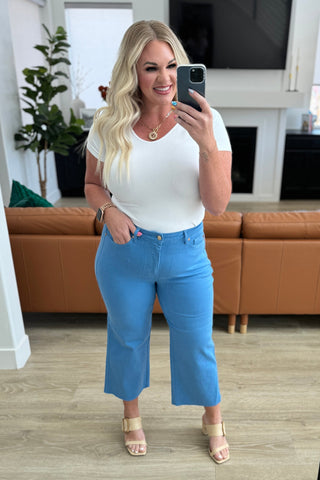 Judy Blue Lisa High Rise Control Top Wide Leg Crop Jeans in Sky Blue-Jeans-Ave-Motis & Co Boutique, Women's Fashion Boutique in Carthage, Missouri