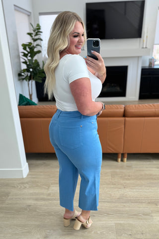 Judy Blue Lisa High Rise Control Top Wide Leg Crop Jeans in Sky Blue-Jeans-Ave-Motis & Co Boutique, Women's Fashion Boutique in Carthage, Missouri