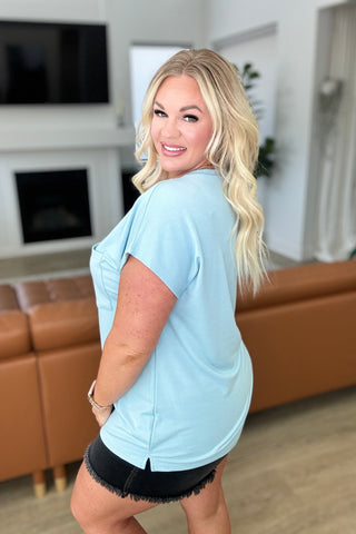 Not So Basic Pocket Tee in Blue-Tops-Ave Shops-Motis & Co Boutique, Women's Fashion Boutique in Carthage, Missouri