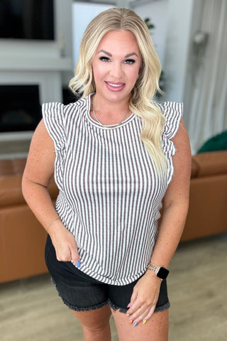 Heavily Invested Striped Ruffle Detail Top-Short Sleeves-Ave Shops-Motis & Co Boutique, Women's Fashion Boutique in Carthage, Missouri