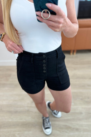 Reagan High Rise Button Fly Trouser Shorts-Denim-Ave Shops-Motis & Co Boutique, Women's Fashion Boutique in Carthage, Missouri