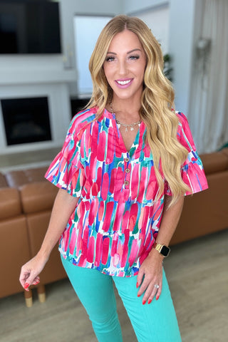 Art Exhibit V-Neck Blouse-Tops-Ave Shops-Motis & Co Boutique, Women's Fashion Boutique in Carthage, Missouri