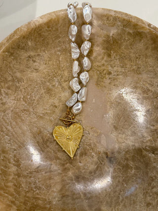 Blaze Pearl and Gold Heart Necklace-Necklaces-ChanSutt-Motis & Co Boutique, Women's Fashion Boutique in Carthage, Missouri
