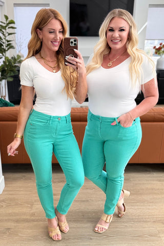 Bridgette High Rise Garment Dyed Slim Jeans in Aquamarine-Jeans-Ave-Motis & Co Boutique, Women's Fashion Boutique in Carthage, Missouri