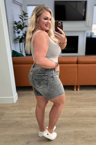 Greyson High Rise Button Fly Cuffed Shorts in Grey-Denim-Ave Shops-Motis & Co Boutique, Women's Fashion Boutique in Carthage, Missouri