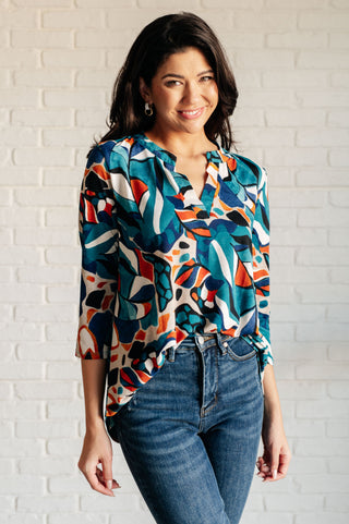 I Think Different Top in Abstract Teal-Blouses-Ave Shops-Motis & Co Boutique, Women's Fashion Boutique in Carthage, Missouri