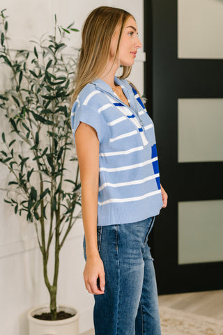 Lonely Traveler Striped Quarter Zip Vest in Blue-Womens-Ave Shops-Motis & Co Boutique, Women's Fashion Boutique in Carthage, Missouri