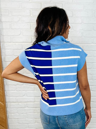 Lonely Traveler Striped Quarter Zip Vest in Blue-Womens-Ave Shops-Motis & Co Boutique, Women's Fashion Boutique in Carthage, Missouri