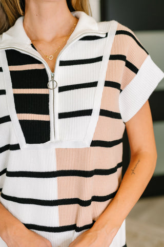 Lonely Traveler Striped Quarter Zip Vest in White-Womens-Ave Shops-Motis & Co Boutique, Women's Fashion Boutique in Carthage, Missouri