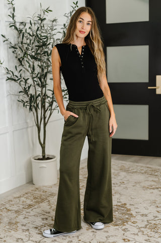 Lounge Line Wide Leg Sweats in Dark Olive-Joggers-Ave Shops-Motis & Co Boutique, Women's Fashion Boutique in Carthage, Missouri