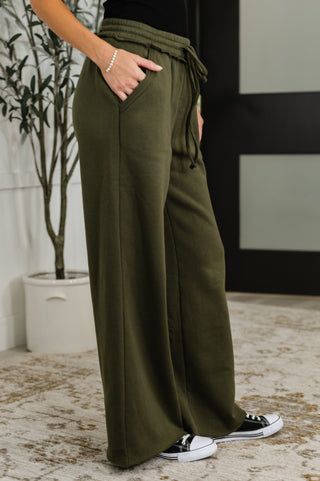 Lounge Line Wide Leg Sweats in Dark Olive-Joggers-Ave Shops-Motis & Co Boutique, Women's Fashion Boutique in Carthage, Missouri