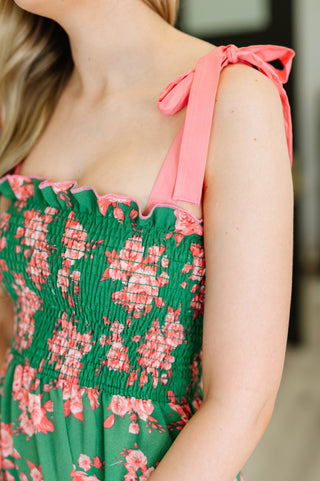 Low Effort, High Impact Tiered Dress in Green/Coral-Dresses-Ave Shops-Motis & Co Boutique, Women's Fashion Boutique in Carthage, Missouri