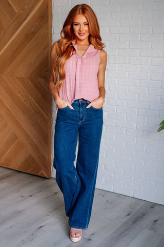 Matter of Fact Pleat Front Sleeveless Blouse in Pink-Blouses-Ave Shops-Motis & Co Boutique, Women's Fashion Boutique in Carthage, Missouri