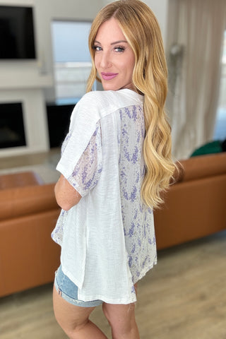 Mention Me Floral Accent Top in Ivory-Short Sleeves-POL-Motis & Co Boutique, Women's Fashion Boutique in Carthage, Missouri