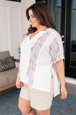 Mention Me Floral Accent Top in Ivory-Short Sleeves-POL-Motis & Co Boutique, Women's Fashion Boutique in Carthage, Missouri