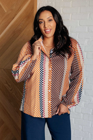 Moderately Mod Polka Dot Button Up Top-Long Sleeves-Ave Shops-Motis & Co Boutique, Women's Fashion Boutique in Carthage, Missouri
