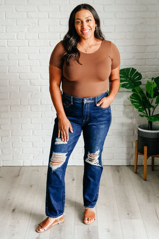 Judy Blue Montana High Rise Rigid Magic Distressed Straight Jeans-jeans-Ave-Motis & Co Boutique, Women's Fashion Boutique in Carthage, Missouri