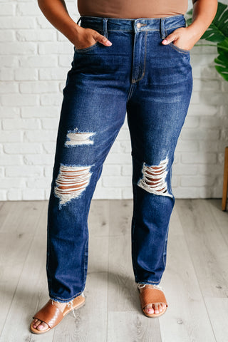 Judy Blue Montana High Rise Rigid Magic Distressed Straight Jeans-jeans-Ave-Motis & Co Boutique, Women's Fashion Boutique in Carthage, Missouri