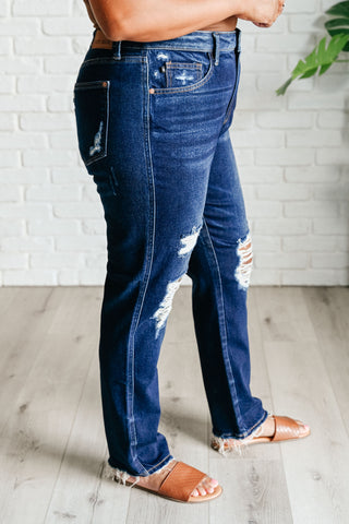 Judy Blue Montana High Rise Rigid Magic Distressed Straight Jeans-jeans-Ave-Motis & Co Boutique, Women's Fashion Boutique in Carthage, Missouri