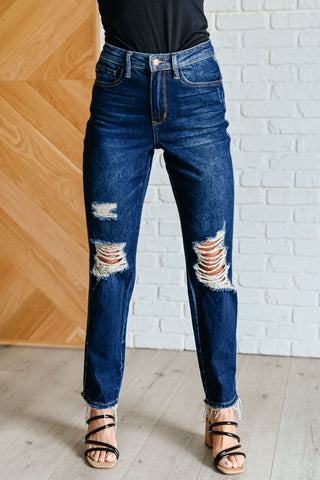 Judy Blue Montana High Rise Rigid Magic Distressed Straight Jeans-jeans-Ave-Motis & Co Boutique, Women's Fashion Boutique in Carthage, Missouri