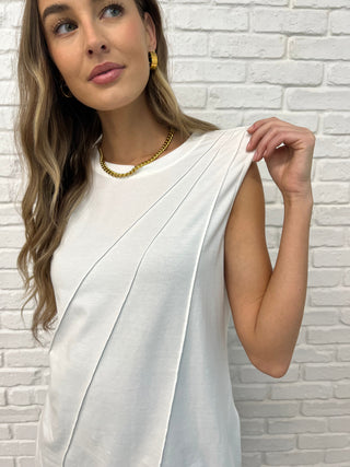 New Normal Pleat Detail Sleeveless Top in White-Womens-Ave Shops-Motis & Co Boutique, Women's Fashion Boutique in Carthage, Missouri