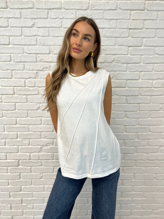 New Normal Pleat Detail Sleeveless Top in White-Womens-Ave Shops-Motis & Co Boutique, Women's Fashion Boutique in Carthage, Missouri