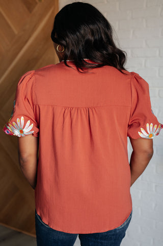 No Concerns Embroidered Sleeve Blouse-Short Sleeves-Ave Shops-Motis & Co Boutique, Women's Fashion Boutique in Carthage, Missouri