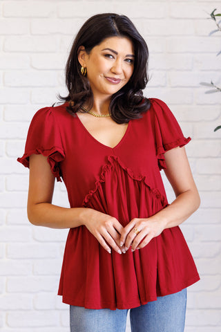 One Day Soon V-Neck Ruffle Detail Top-Short Sleeves-Ave Shops-Motis & Co Boutique, Women's Fashion Boutique in Carthage, Missouri
