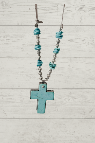 Chunky Turquoise Rare Bird Cross Necklace-Necklaces-A Rare Bird-Motis & Co Boutique, Women's Fashion Boutique in Carthage, Missouri