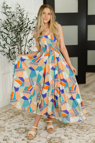 Paint Me Pretty Square Neck Dress in Lime, Blue and Tangerine-Dresses-Ave Shops-Motis & Co Boutique, Women's Fashion Boutique in Carthage, Missouri