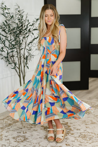 Paint Me Pretty Square Neck Dress in Lime, Blue and Tangerine-Dresses-Ave Shops-Motis & Co Boutique, Women's Fashion Boutique in Carthage, Missouri