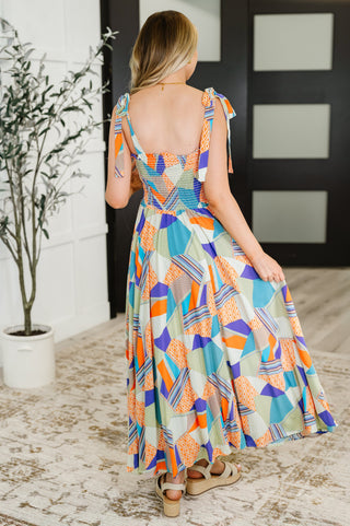 Paint Me Pretty Square Neck Dress in Lime, Blue and Tangerine-Dresses-Ave Shops-Motis & Co Boutique, Women's Fashion Boutique in Carthage, Missouri