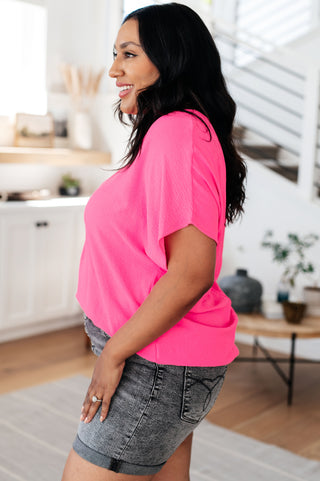Passionately Pink V Neck Blouse-Tops-Ave Shops-Motis & Co Boutique, Women's Fashion Boutique in Carthage, Missouri