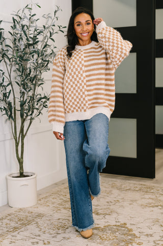 Pattern Play Oversized Pullover in Taupe-Sweaters-Ave Shops-Motis & Co Boutique, Women's Fashion Boutique in Carthage, Missouri