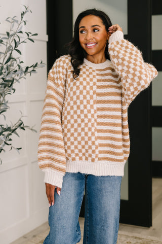 Pattern Play Oversized Pullover in Taupe-Sweaters-Ave Shops-Motis & Co Boutique, Women's Fashion Boutique in Carthage, Missouri